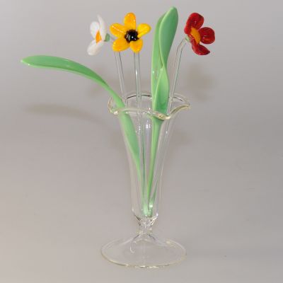 Blumenstecker mit Glas, 3 Blumen, 3 Glasbl�tter