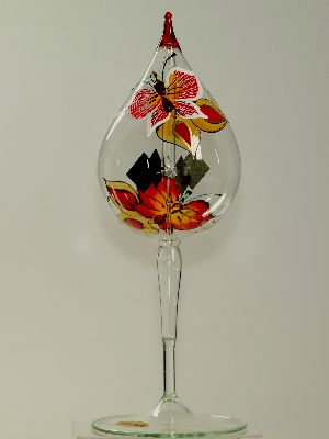 Lichtm�hle m. Fu�,Tropfenform, � 8 cm  Schmetterling, rot