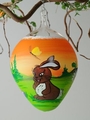 Osterei, orange, Blumen mit Hasen und Osternest