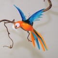 Papagei h&auml;ngend, gef&auml;chert, klein, orange-aquamarin