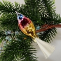 Glasvogel mit Glasschwanz, mattsilber-gold-rot,m.blauen Kopf