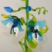 Orchideenranke mit 2 Blüten, aquablau-weiß  -Neu-